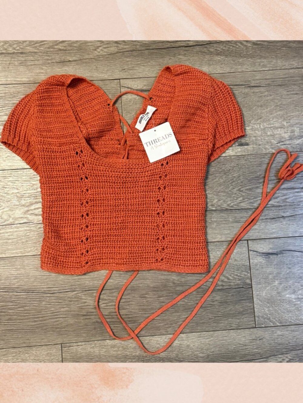 Threads Terracotta Burnt Orange Cropped Short Sleeve Knit Top